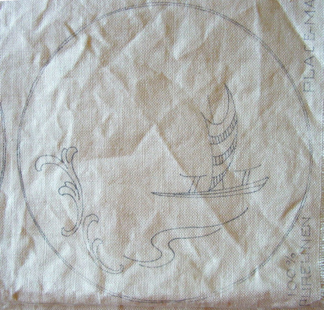 Vintage embroidery with ships