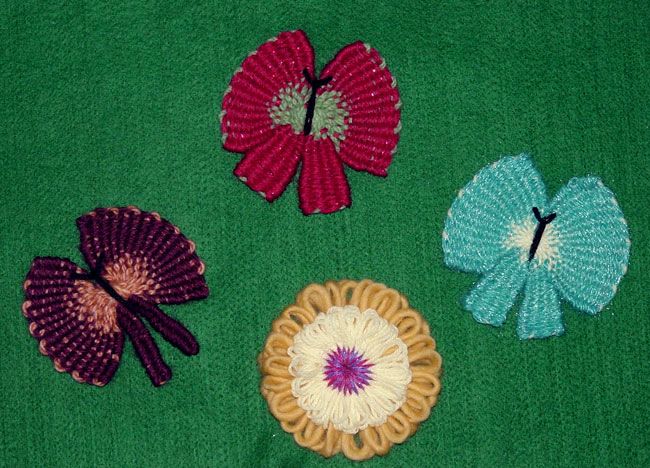 Butterflies woven on a flower loom