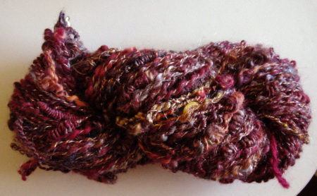 Handspun yarn with granny stacks, coils and twirly plying