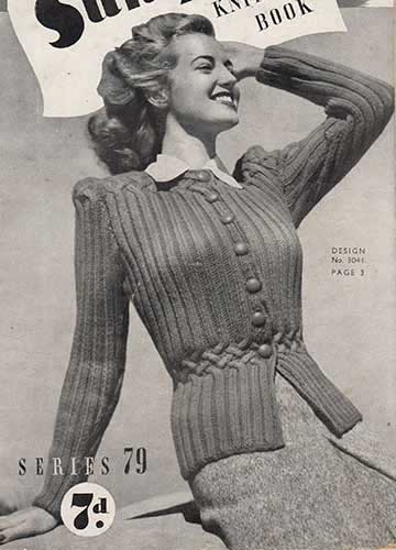 Free Knitting Pattern for an early 1940's jacket with cabled waist shaping.