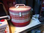Red and white vintage sewing box
