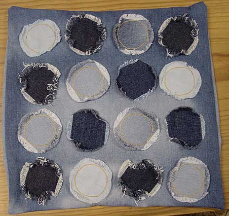 Denim Cusion Cover with Frayed Spots