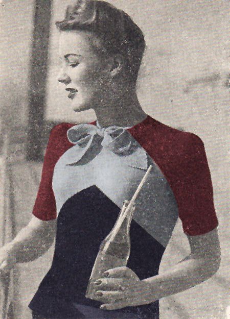 Vitage bow sweater from the 1940's in navy, blue and red