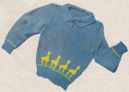 Giraffes All. Toddler's jumper with free knitting pattern.