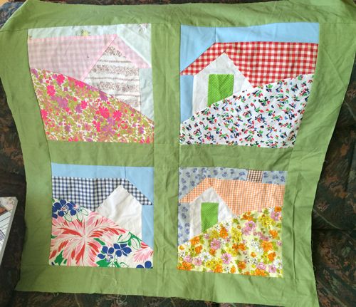 Unfinished house patchwork made from 1970's fabrics