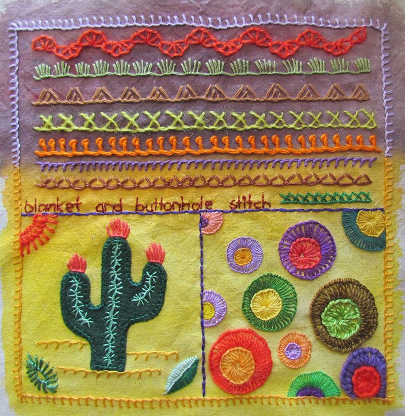 Embroidered blanket and buttonhole stitch sampler