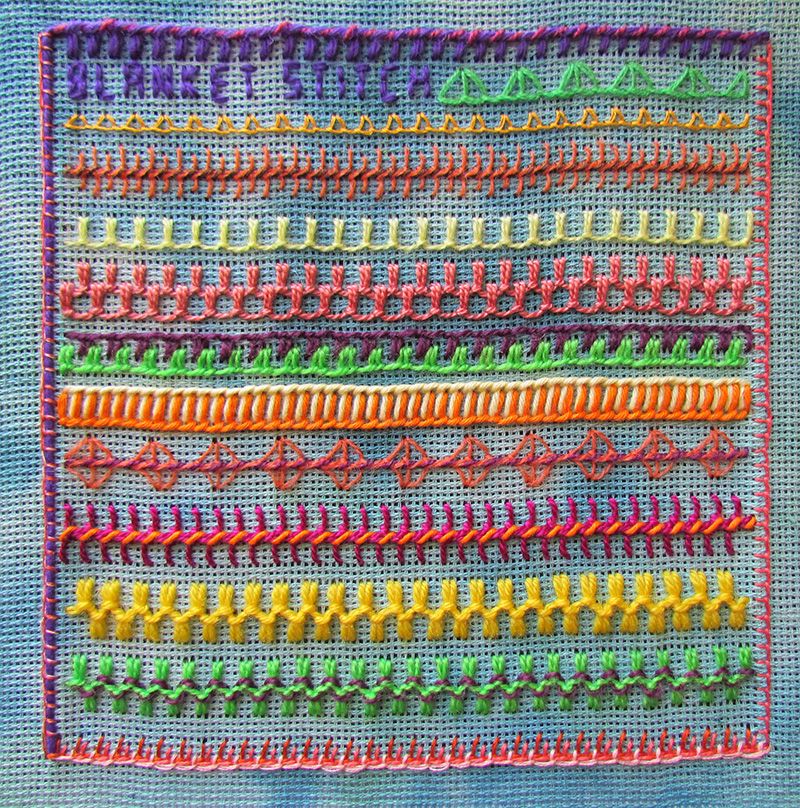 Embroidered blanket stitch sampler.