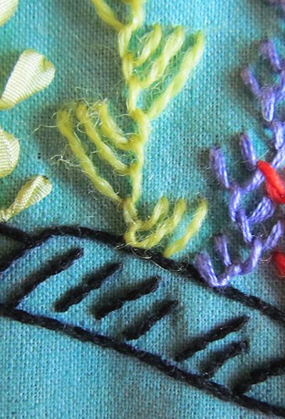 Example of partial stitches when filling in a background. Take a stitch on Tuesday Week 3, feather stitch