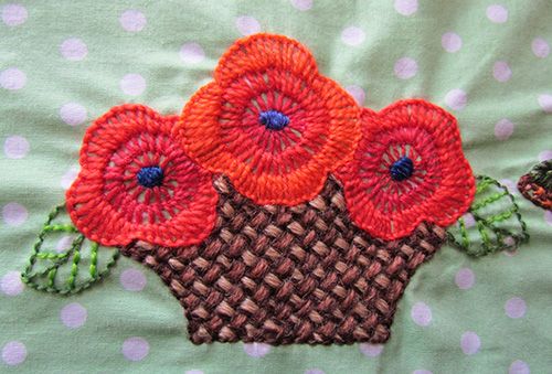 Embroidered flowers with blanket stitch shading