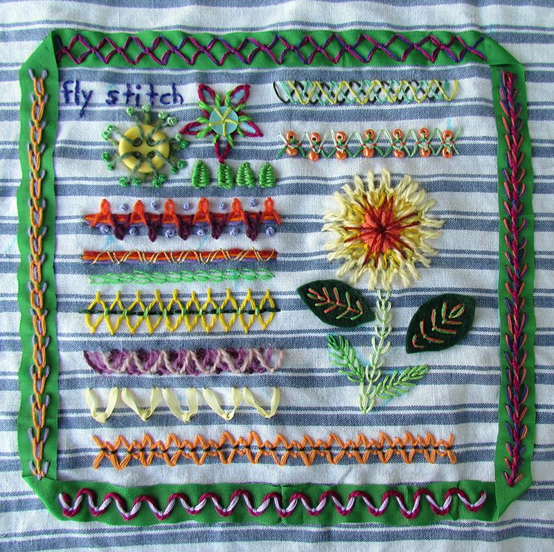 Fly stitch hand embroidery sampler