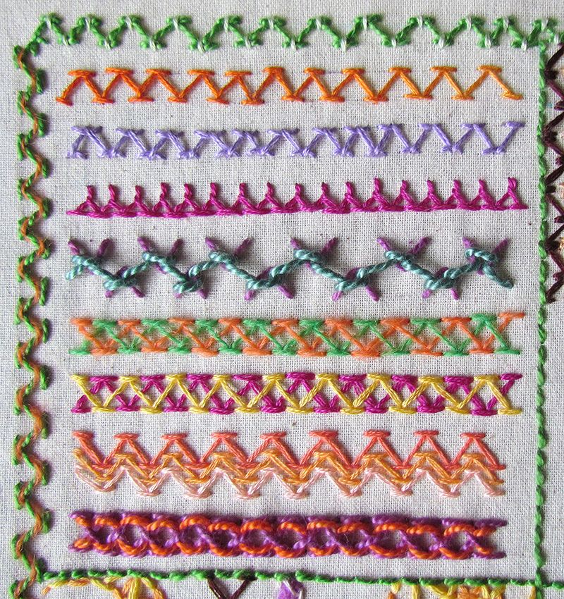 Embroidered chevron stitch borders