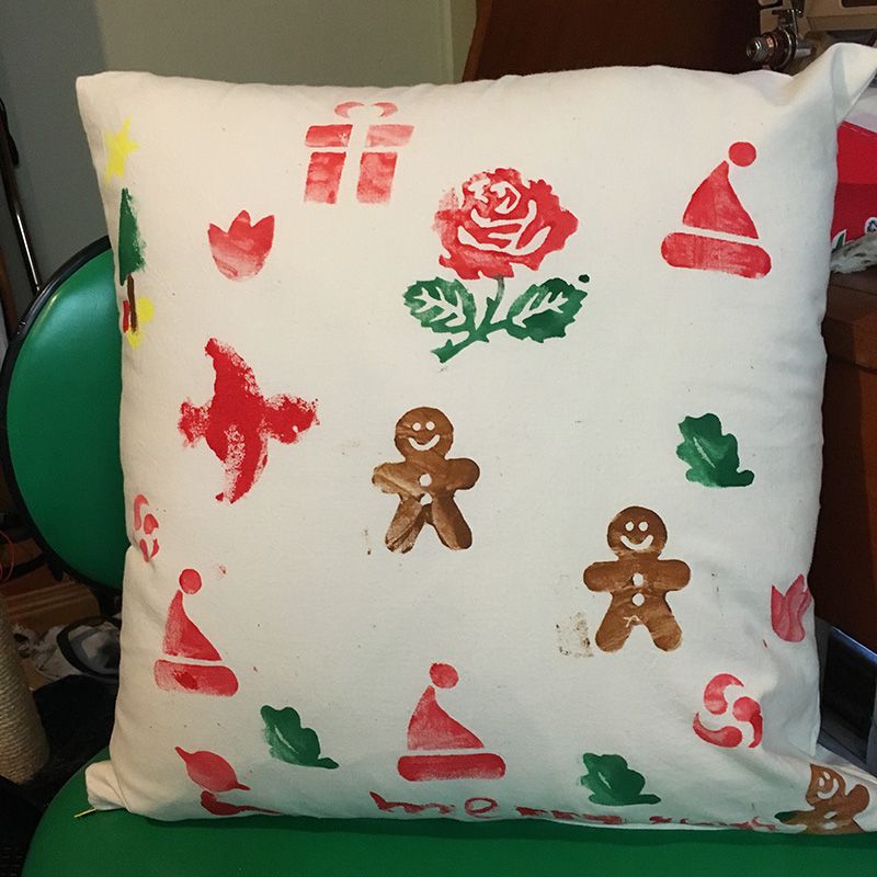Hand printed Christmas cushion