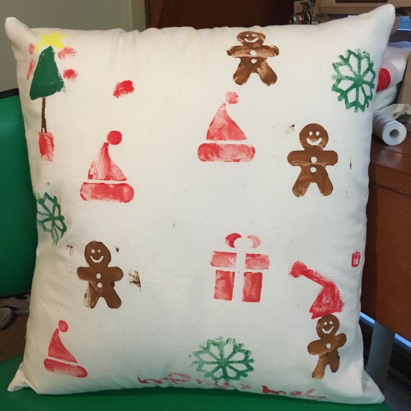 Hand printed Christmas cushion