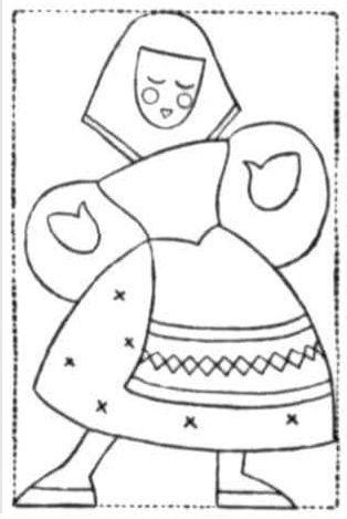 Felt applique design for a peasant lady with apron and scarf