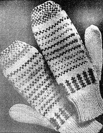 Free knitting pattern for Fair Isle mittens from 1945