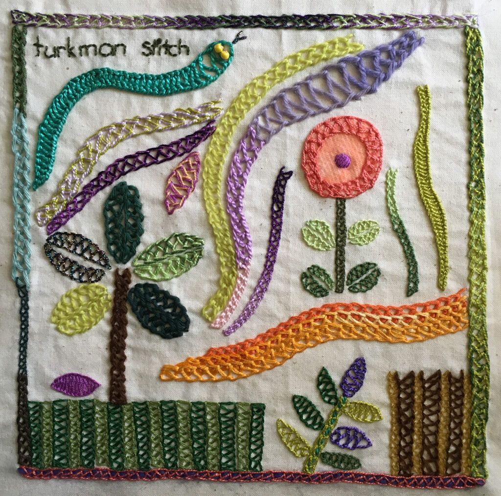 Embroidered sampler in Turkman stitch