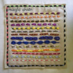 Multi coloured chain stitch embroidery on felt