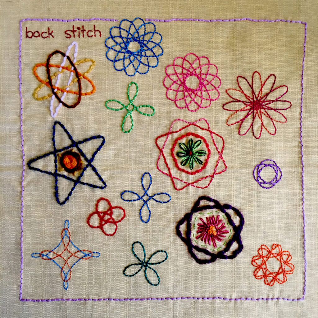 Spirograph designs embroidered in back stitch.