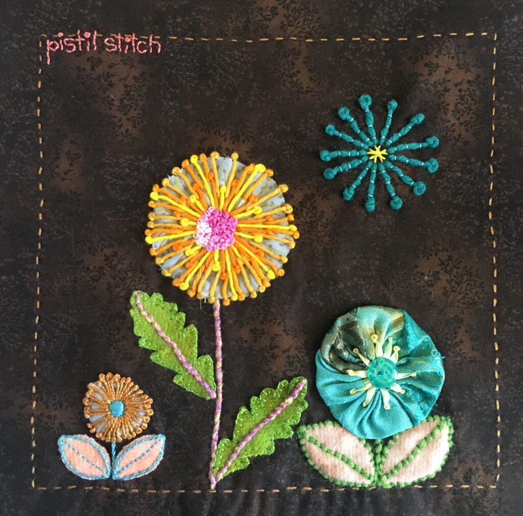 Pistil stitch sampler for the TAST embroidery challenge