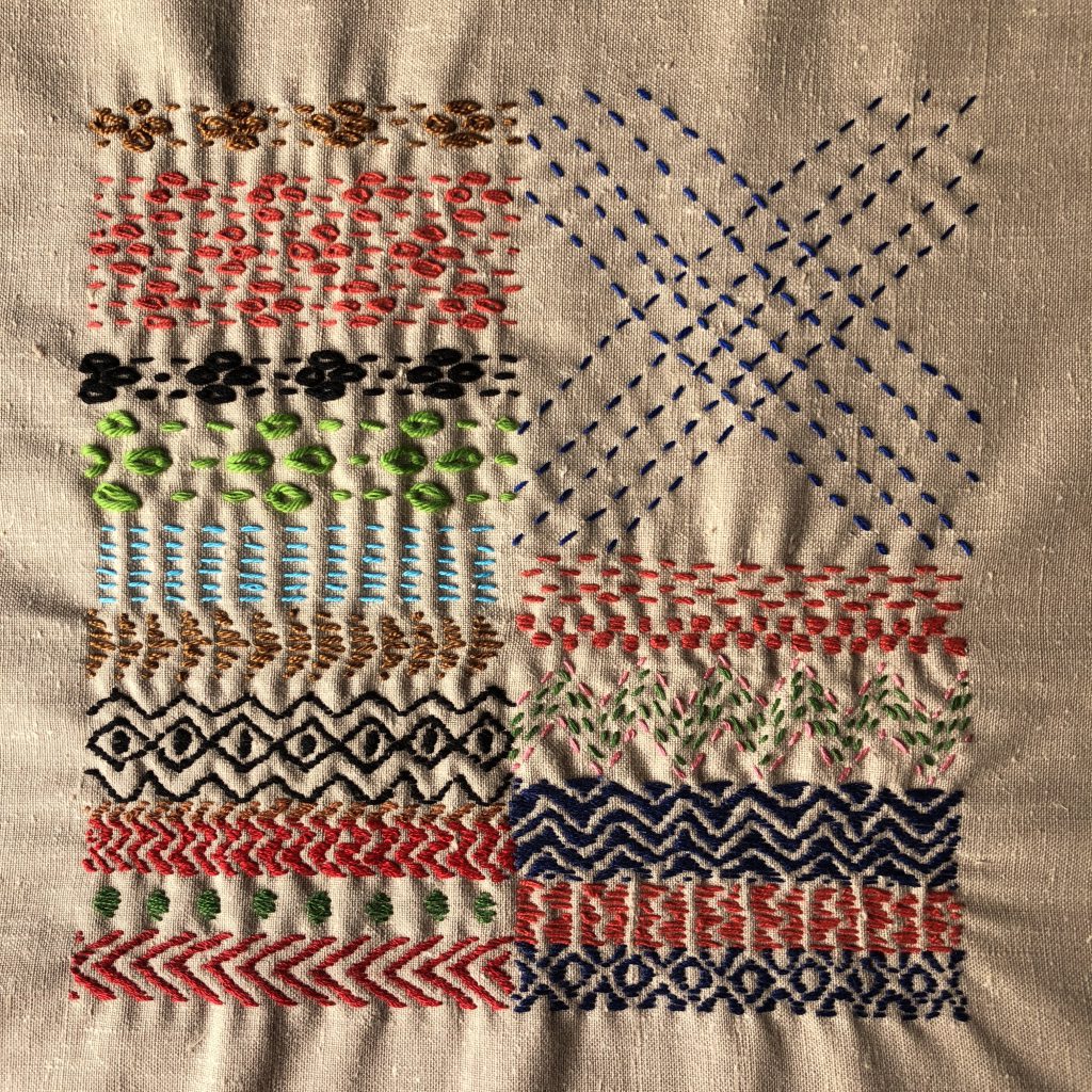 Various borders and fillings worked in running stitch.