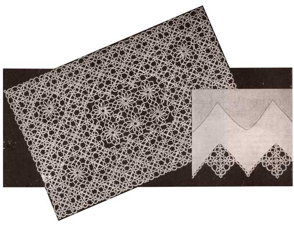 Tatting Planned for Bedroom Uses. Dresser mats, towel and pillowcase edgings from Home Arts Needlecraft, February 1937