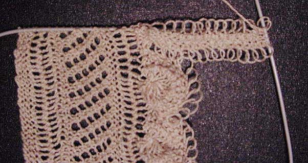 Knitted lace edging with scalloped border