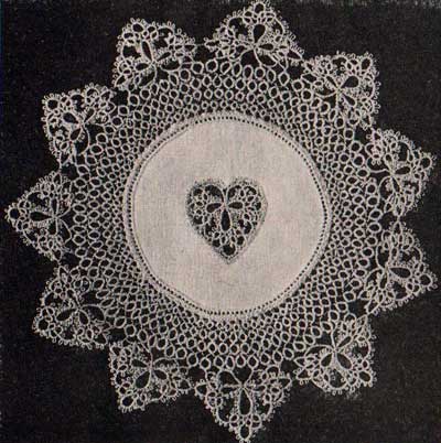 Tatted heart doily