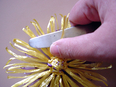 Pulling a knife blade along the petals to curl them