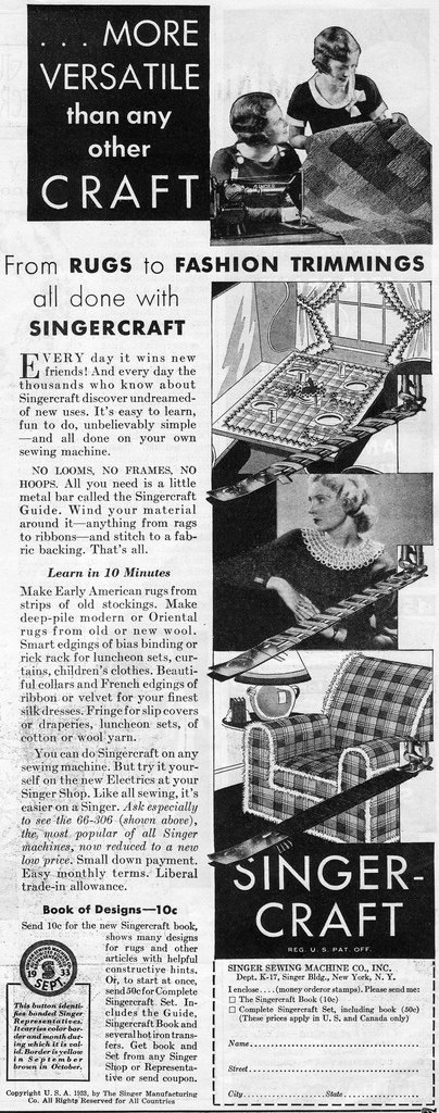 Singercraft ad, 1933