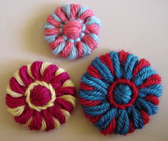 Disk flowers made on a flower loom