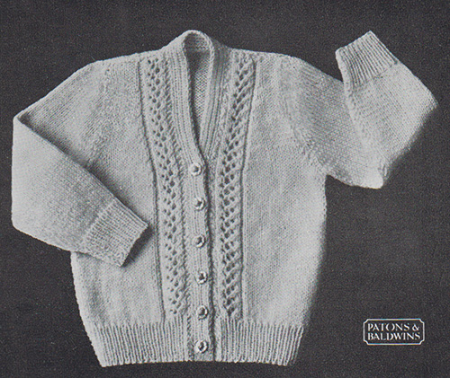 Free knitting pattern for a baby's cardigan with vertical lace panels