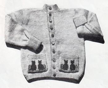 Toddler's cardigan with cats on the pockets - free knitting pattern