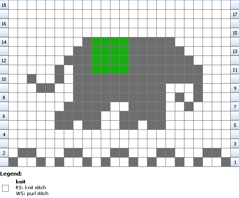 Right facing elephant knitting chart for pockets