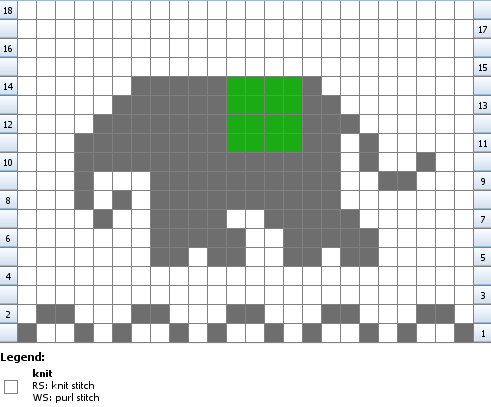 Left facing elephant knitting chart for pockets