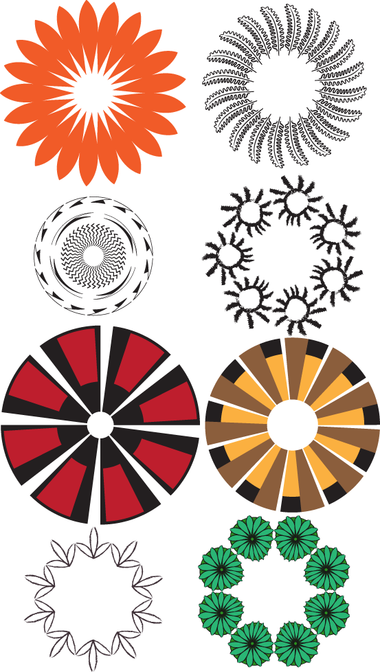 Circle designs made with antique inspired Adobe Illustrator brushes