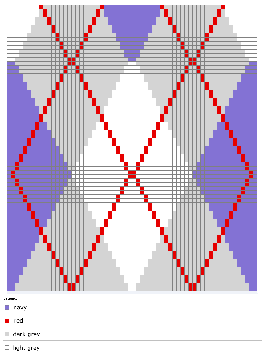chart for first 71 rows of argyle patterning