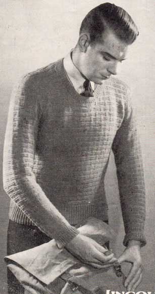 Mans fitted jumper/sweater with basket stitch patterning