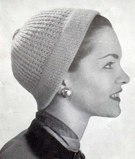 Free knitting pattern for a vintage beanie topped with a covered button