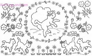 Spring time lambs and flowers embroidery design