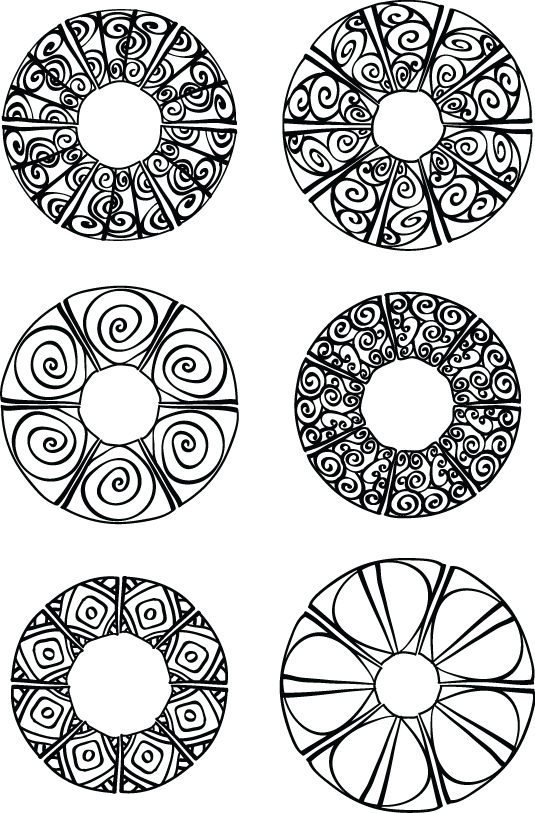 Line drawn spiralled circles
