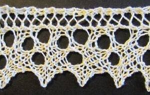 Triple eyelet lace edging knit from a Victorian era knitting pattern.