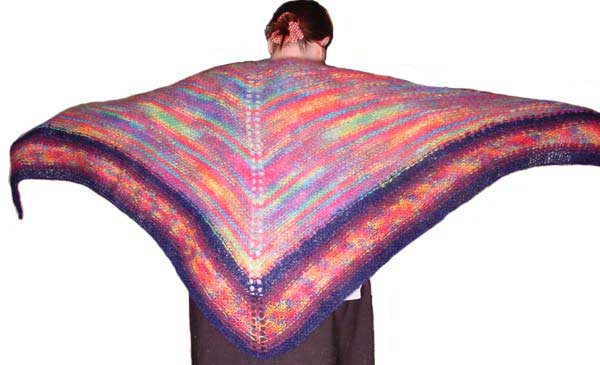 Striped knit triangular shawl