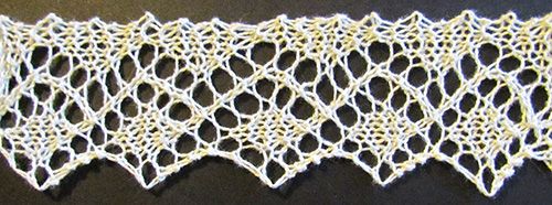 Knitted lace edging with diamonds
