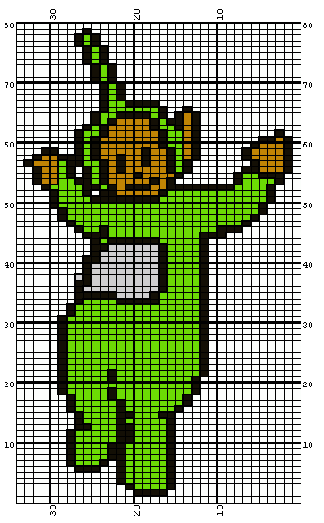 Knitting chart for the telletubbie called Dipsy