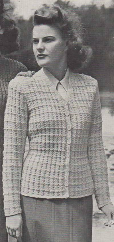 Vintage cardigan with long sleeves, v neck and textured stitch pattern