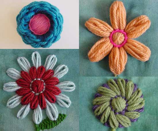 Embroidery with loomed flowers