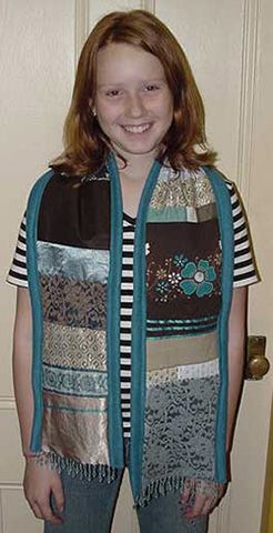 Brown and blue patchwork scarf