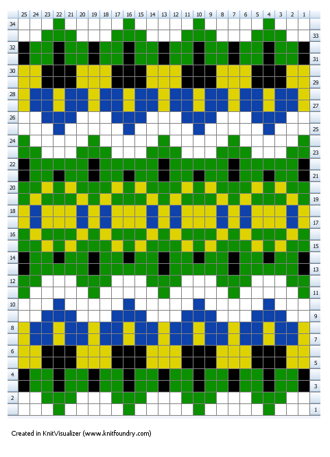 Fair_Isle knitting chart for Gale Gloves for girls, knit flat on two needles