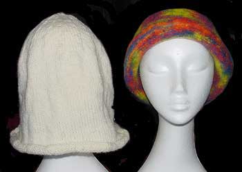 Knitted hat before and after felting