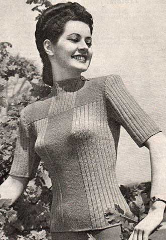 vintage women's crew neck jumper with ribbed and garter stitch panels